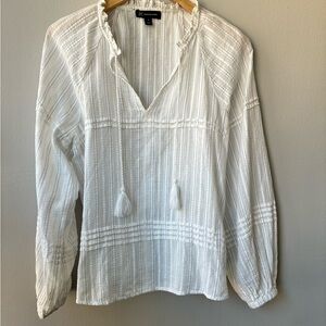 INC International Concepts White Cotton Boho Peasant Top. Balloon Sleeves. NWOT.